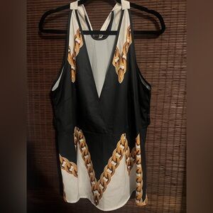 MINT Black and White Peplum Top with Chain Print